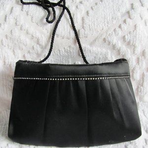 Black Satin Evening Bag Clutch or Shoulder